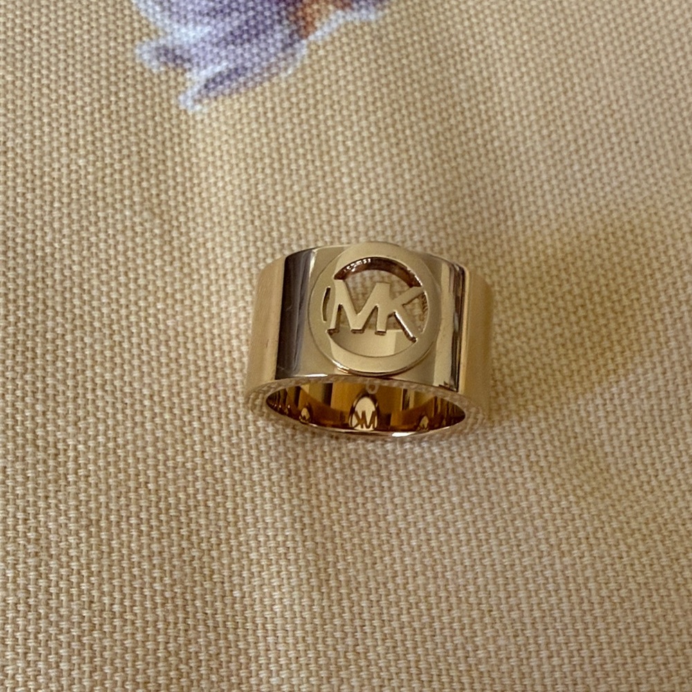 Michael Kors Gold Wide Band MK Logo Ring